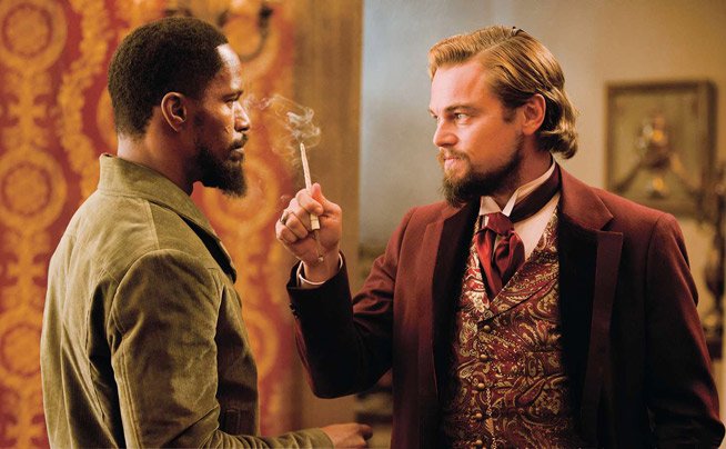 Leonardo DiCaprio and Jamie Foxx in Django Unchained