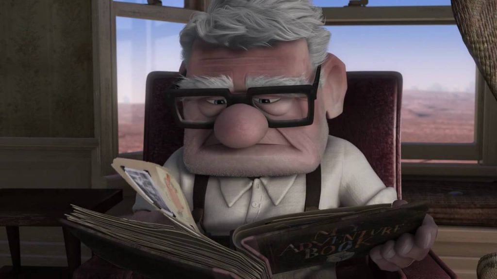 loud and clear reviews pixar Up carl with book