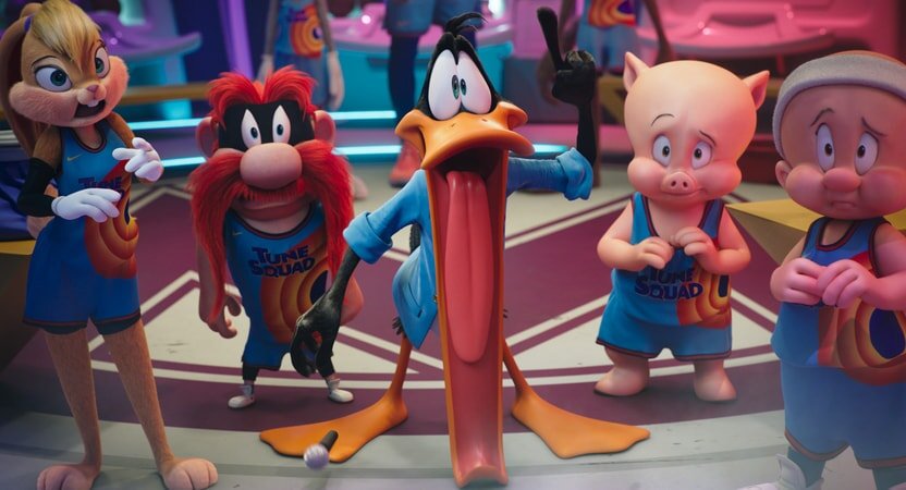 LOLA BUNNY, YOSEMITE SAM, DAFFY DUCK, PORKY PIG and ELMER FUDD in Warner Bros. Pictures’ animated/live-action adventure “SPACE JAM: A NEW LEGACY,”