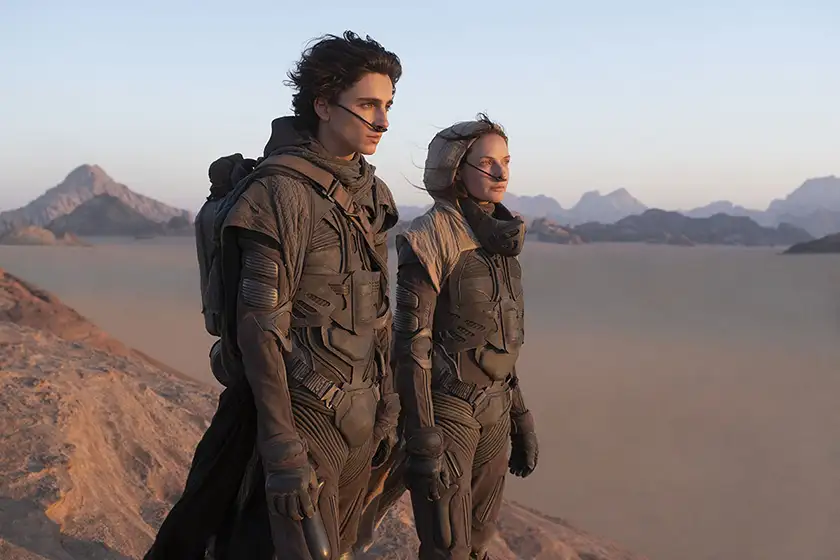 (L-r) TIMOTHÉE CHALAMET as Paul Atreides and REBECCA FERGUSON as Lady Jessica Atreides in “DUNE”, one of the Top 10 Best Timothée Chalamet Movie Performances Ranked from Worst to Best according to Loud And Clear Reviews