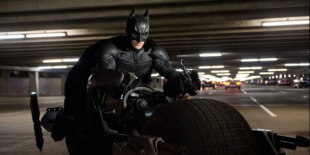 Christian Bale on the motorbike in The Dark Knight Rises