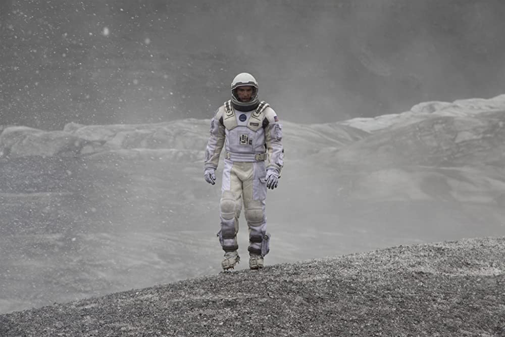 A still of an astronaut alone in the fog in the film Interstellar