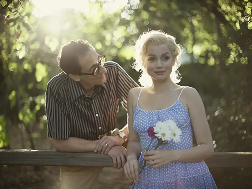 Adrien Brody as The Playwright and Ana de Armas as Marilyn Monroe in Blonde