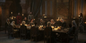 A dinner scene n Episode 8 of House of the Dragon