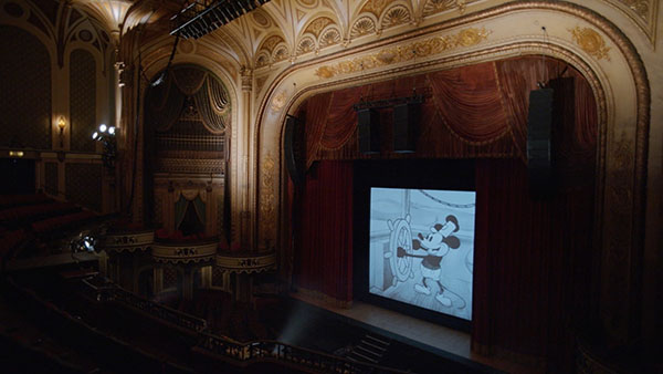 loud and clear reviews Mickey: The Story of a Mouse: Steamboat Willie plays on the big screen. (Mortimer Productions, Disney Plus)