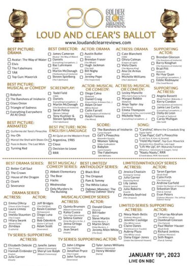 2023 Golden Globes Ballot Sheet - Loud And Clear Reviews