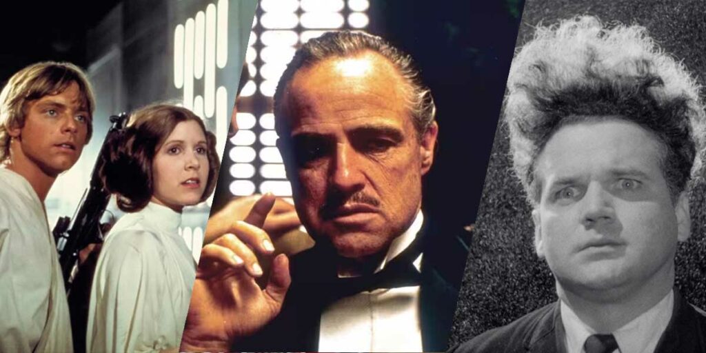 three movies from the 1970s: Star Wars, The Godfather, Eraserhead