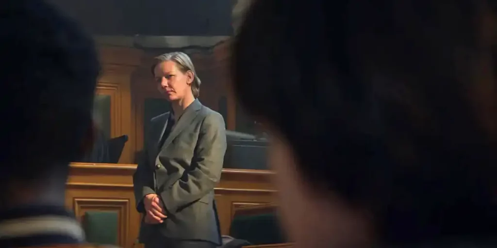 Sandra Huller in the courtroom in Anatomy of a Fall