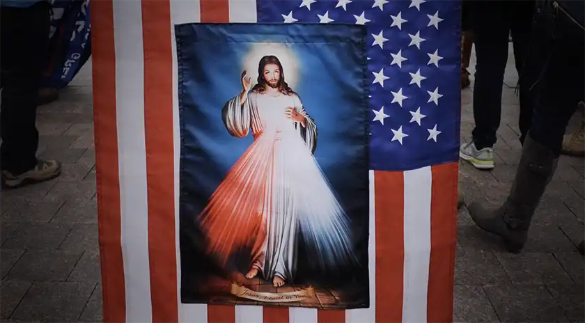 a still from the film God & Country, shining a light on Christian Nationalism