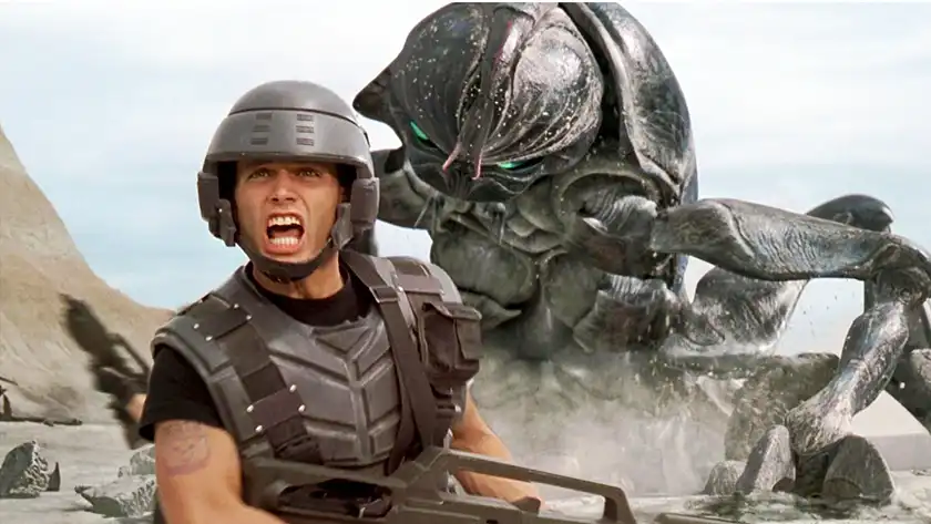 a still from the movie  Starship Troopers, now on netflix according to loud and clear reviews