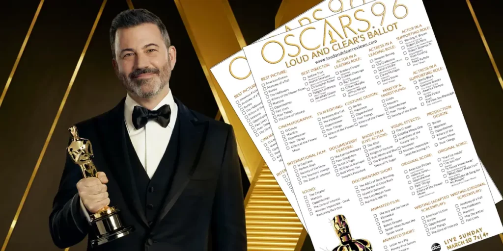 Oscars ballot sheet for the 2024 Oscars nominees