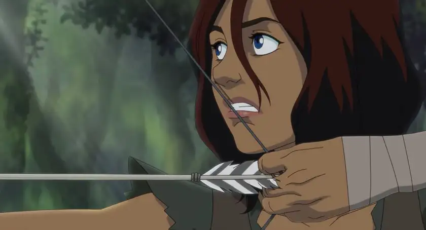 A woman with a bow and arrow in Ark: The Animated Series, now on Paramount+