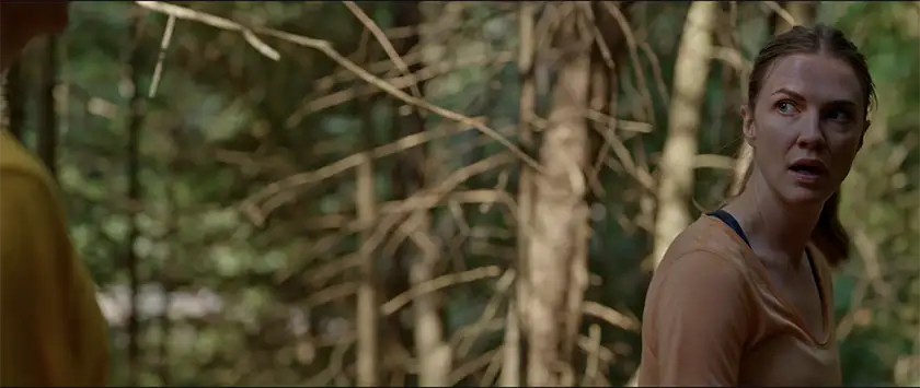 Sara Canning in the forest in the film The Burning Season, directed by Sean Garrity and also starring Christian Meers and Jonas Chernick, featured on Loud and Clear Reviews' interview