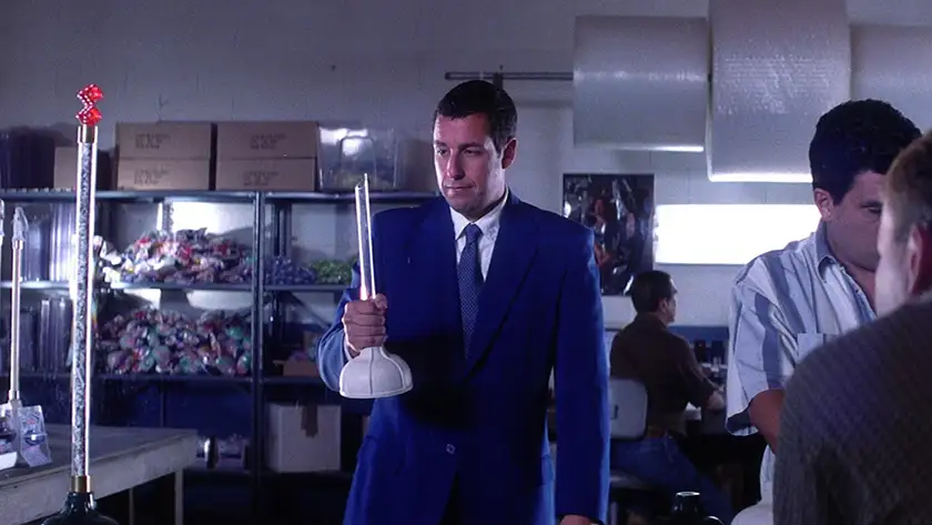 Barry Egan holds the unbreakable plunger in the film Punch-Drunk Love, where he is symbolic of Superman