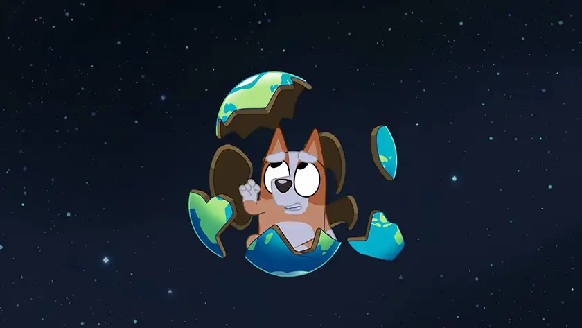 Bingo stands in the middle of the universe, inside a broken Earth, in the Bluey episode "Sleepytime", one of the 5 Best Episodes of Bingo according to Loud and Clear Reviews