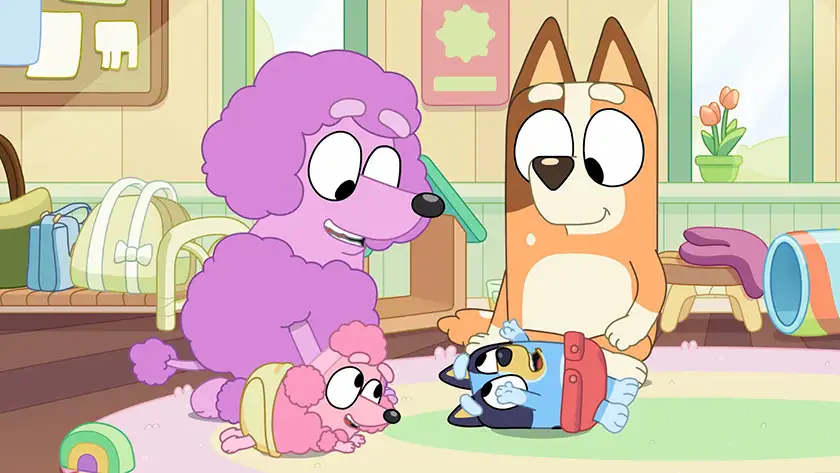 Two Bluey characters put nappies on their babies in Baby Race, one of the 5 Best Episodes of Chilli according to Loud and Clear Reviews