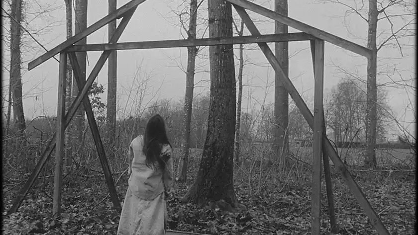 A woman stands in front of a tree in the film the diagonal force