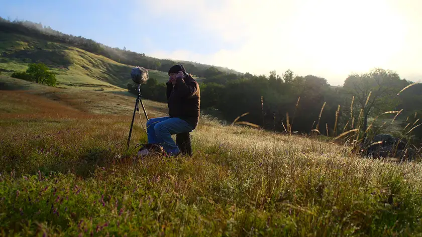 Dr. Bernie Krause, soundscape ecologist and one of the minds behind Earthsounds, recording a sonic snapshot of the Sugarloaf Ridge State Park in California