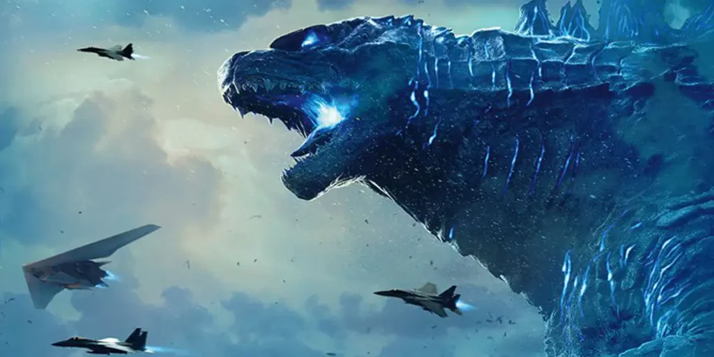 Godzilla is about to destroy some planes in Godzilla: King of the Monsters