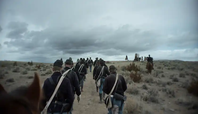 Soldiers walk with their horses during the American Civil War in a still from The Damned, one of the 20 films to watch at the 2024 Cannes film festival according to Loud and Clear Reviews