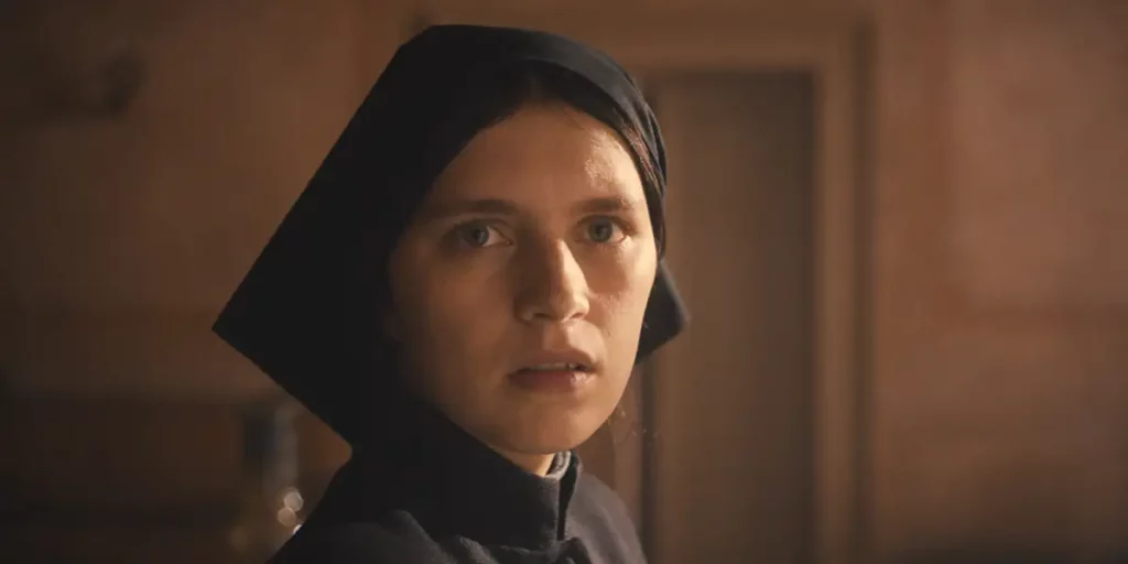 Nell Tiger Free is dressed as a nun as Margaret in the film THE FIRST OMEN