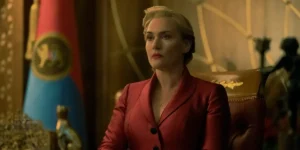 Kate Winslet sits behind her desk in season 1 episode 5 of The Regime