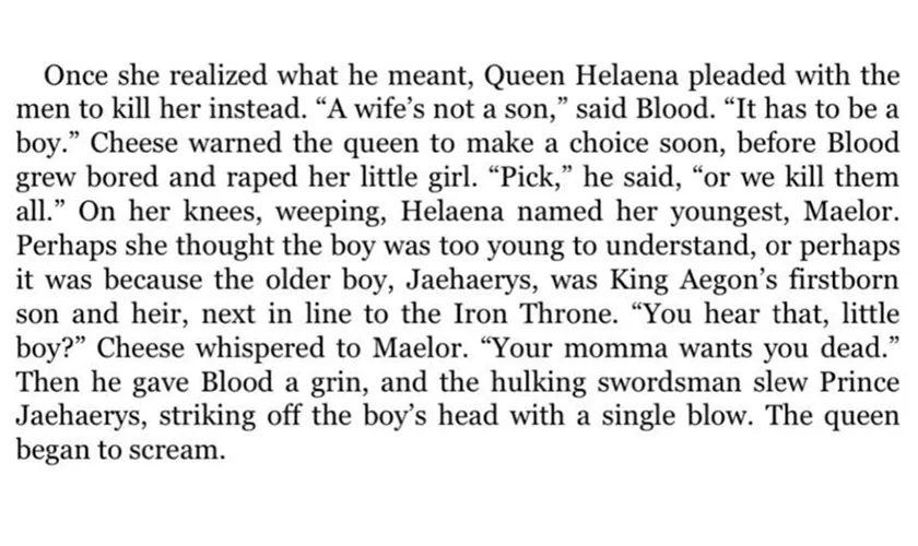 An excerpt from “Fire & Blood” by George R.R. Martin, which serves to show that Helaena’s choice in House of the Dragon Season 2 is a good change from the book