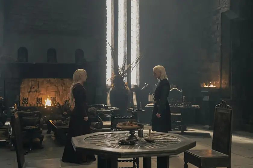 Emma D’Arcy is Rhaenyra Targaryen and Matt Smith is Daemon Targaryen in season 2 episode 2 of House of the Dragon, from the Loud and Clear recap and review