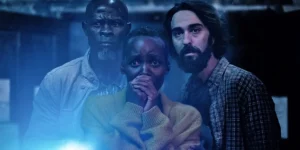 Djimon Hounsou as “Henri”, Lupita Nyong’o as “Samira” and Alex Wolff as “Reuben” in A Quiet Place: Day One