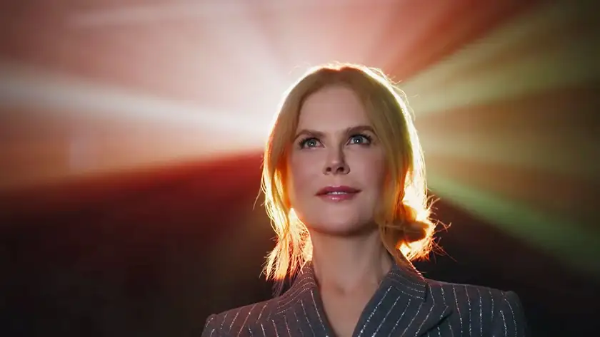 Nicole Kidman looks at a theater screen in an AMC commercial, in a still featured in a Loud and Clear Reviews article about how movie theaters can save themselves