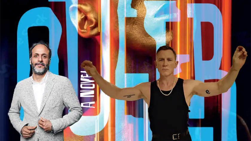 outlines of Luca Guadagnino and Daniel Craig on the book cover for Queer, one of the 20 Movies We Might See at the 2024 Venice Film Festival according to Loud and Clear's Predictions