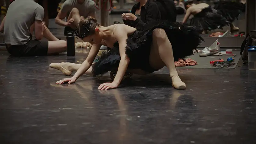 Principal Dancer Jurgita Dronina as the Black Swan in the documentary film Swan Song (2024)