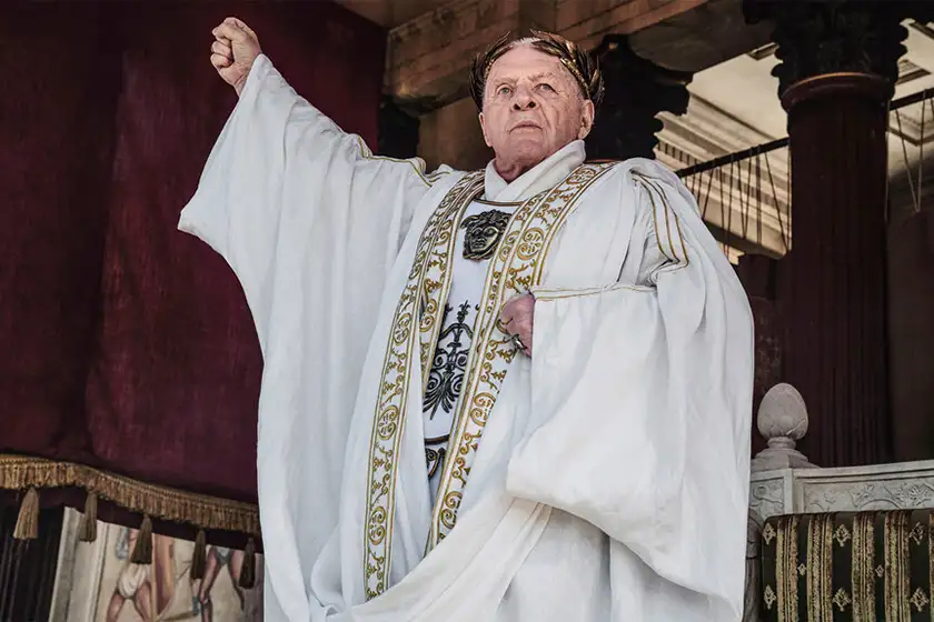 Anthony Hopkins as Vespasian in Those About to Die, in a photo featured in an article with everything you need to know about the series