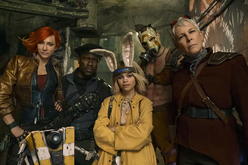 Cate Blanchett as Lilith, Jack Black as Claptrap, Kevin Hart as Roland, Ariana Greenblatt as Tiny Tina, Florian Munteanu as Krieg and Jamie Lee Curtis as Tannis in Borderlands