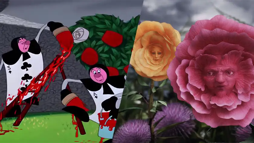 5 Famous Movie Scenes Featuring Flowers: Alice in Wonderland (1951) and Alice in Wonderland (2010) (Walt Disney Studios)