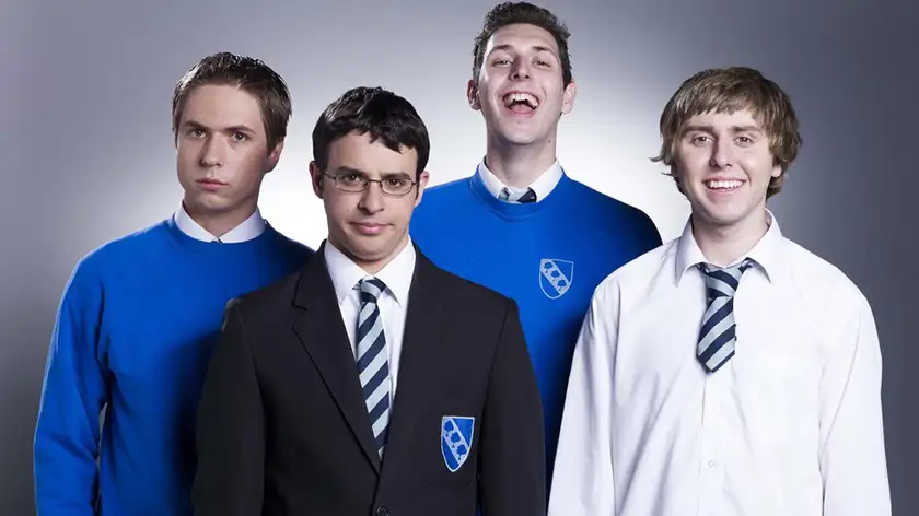 The four protagonists of The Inbetweeners pose for a picture