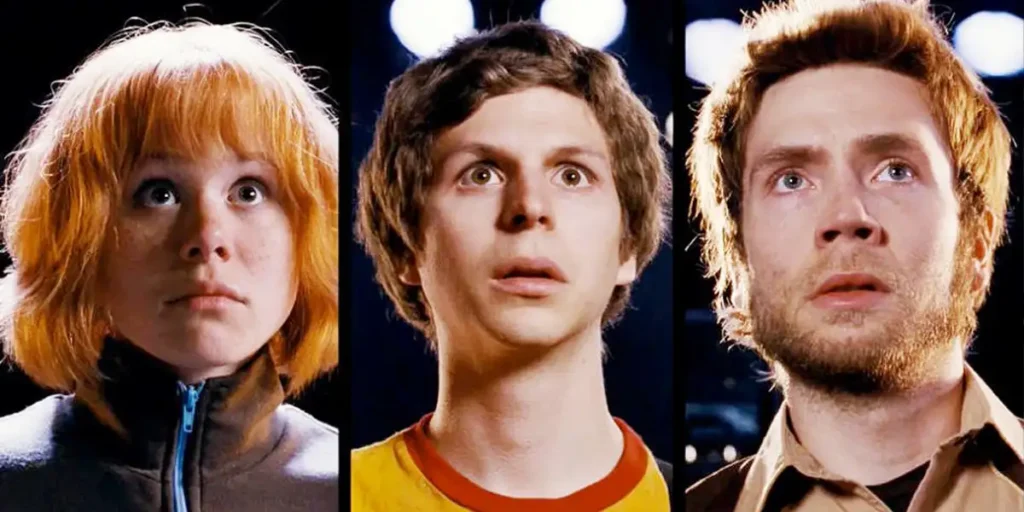 Scott Pilgrim and two evil exes in a still from Scott Pilgrim vs. The World