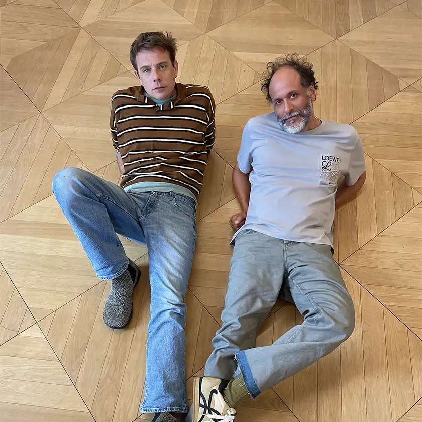 costume designer Jonathan Anderson (left) and director Luca Guadagnino at Loewe’s headquarters in Paris