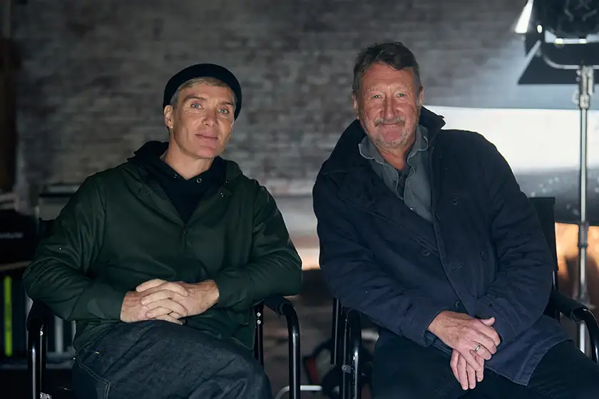 Cillian Murphy and Steven Knight on the set of the Peaky Blinders movie, in a still featured in an article with everything we know about the film