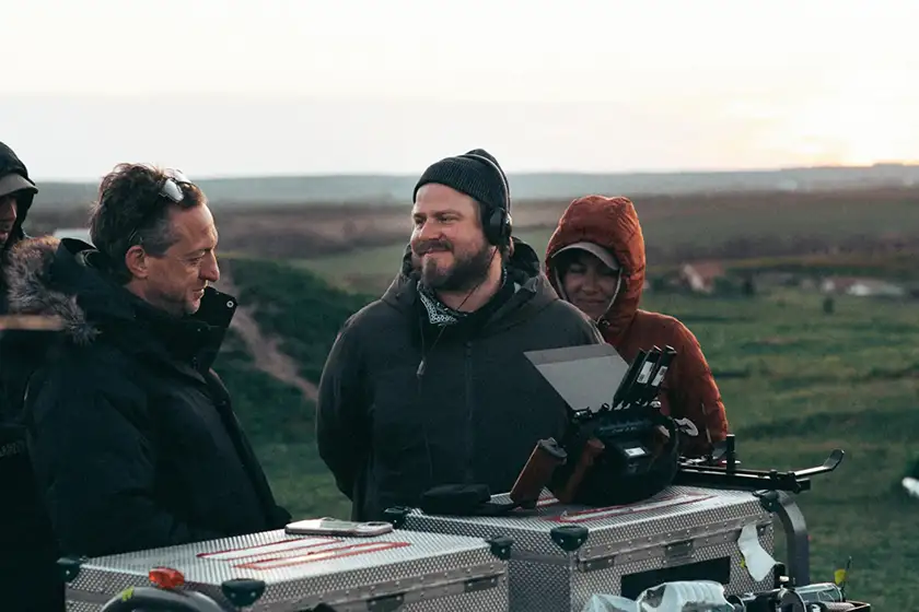 Brady Corbet on the set of The Brutalist