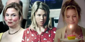 Renée Zellweger in stills from the first three Bridget Jones movies