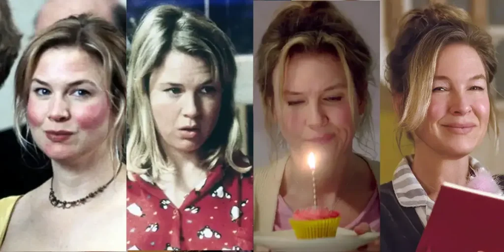 Renée Zellweger in stills from all four Bridget Jones movies