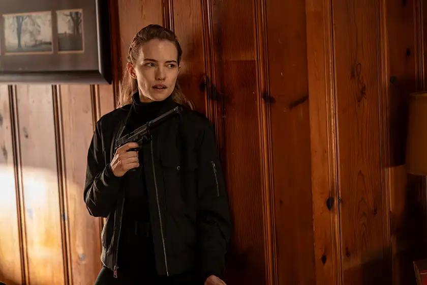 Willa Fitzgerald as “Lara” in the action crime thriller Alarum