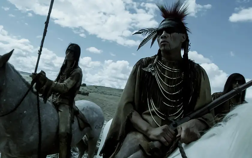 (L to R) Tokala Black Elk as Buffalo Run and Derek Hinkey as Red Feather in Episode 102 of the Netflix series American Primeval