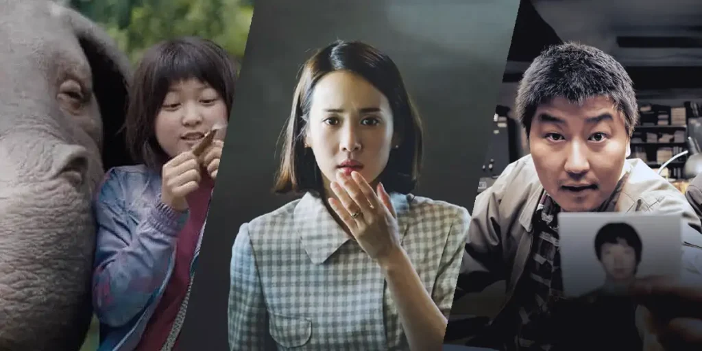 Stills from Okja, Parasite and Memories of Murder, three of all the Bong Joon-ho movies ranked from worst to best in this list