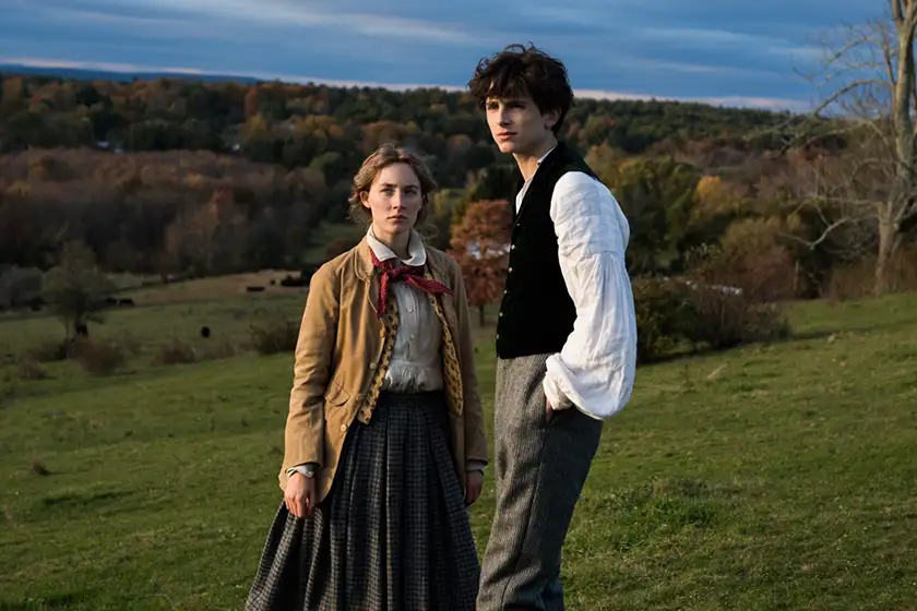 Saoirse Ronan and Timothée Chalamet in Little Women, one of the Top 10 Best Timothée Chalamet Movie Performances Ranked from Worst to Best according to Loud And Clear Reviews