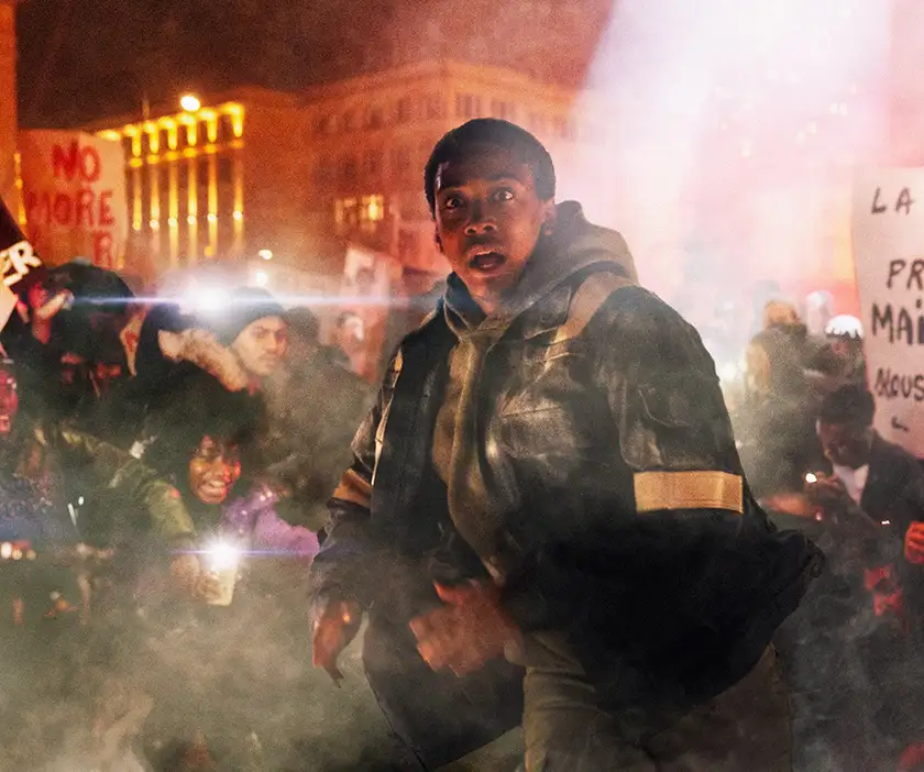 Jonathan Feltre stands in the middle of a BLM protest in Night Call