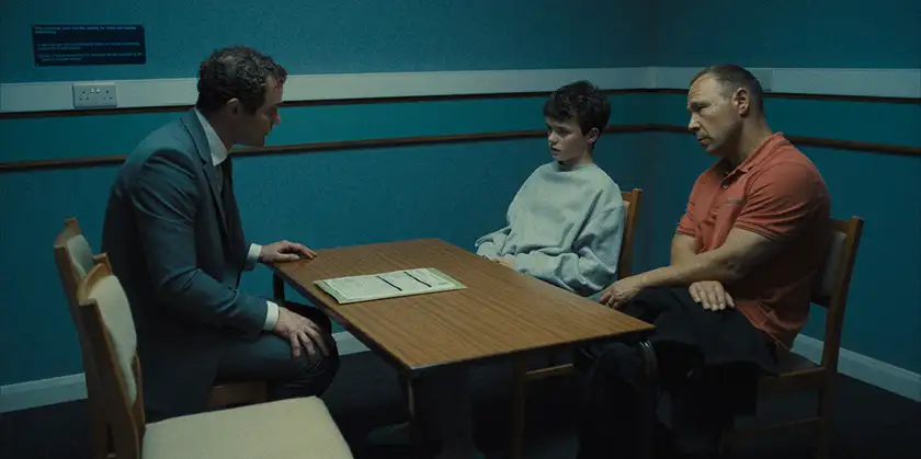 Mark Stanley as Paulie Hunter, Owen Cooper as Jamie Miller, and Stephen Graham as Eddie Miller in Adolescence