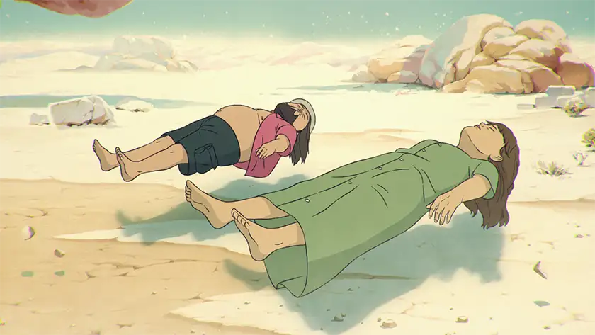 A man and a woman levitate in an animated still from the Adult Swim series Common Side Effects