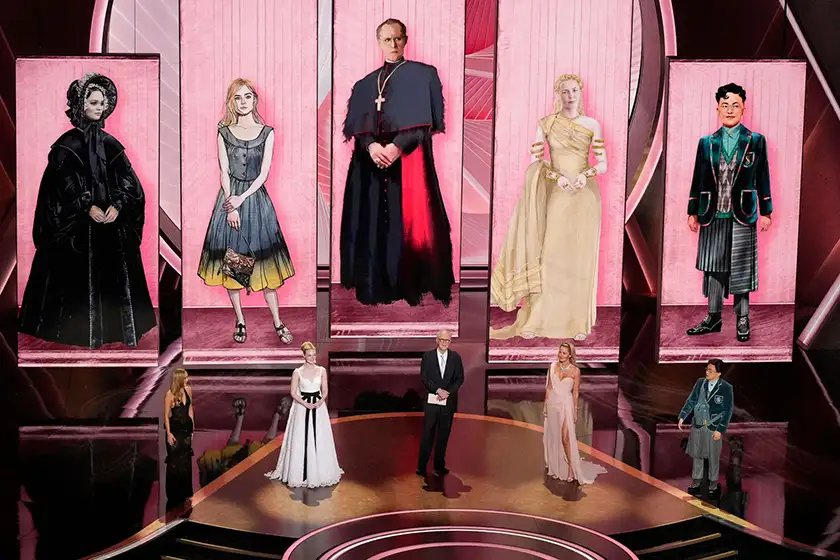 Lily-Rose Depp, Elle Fanning, John Lithgow, Connie Nielsen and Bowen Yang present Best Costume Design at the 2025 Oscars, one of the top highlights in Loud and Clear's Academy Awards Recap